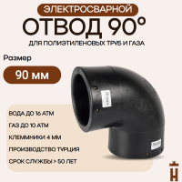 Электросварной отвод 90 градусов 90 мм ПЭ 100 SDR 11 tega