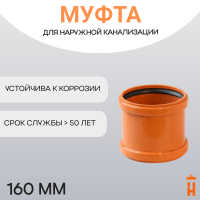 Муфта двойная d160 мм пластиковая для наружной канализации