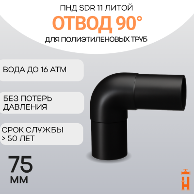 Отвод литой спигот 90 гр Д75 мм SDR11