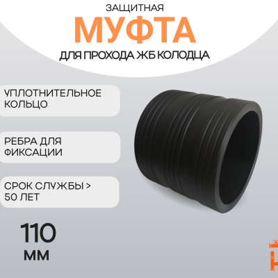 Муфта защитная Ду110 для прохода через ж/б колодец ПЭ труб.