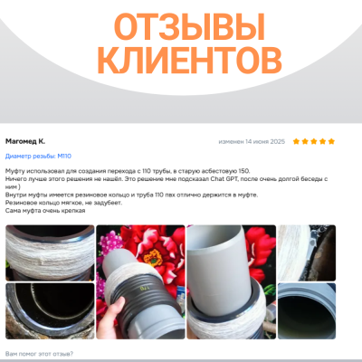 Муфта защитная Ду180 для прохода через ж/б колодец ПЭ труб